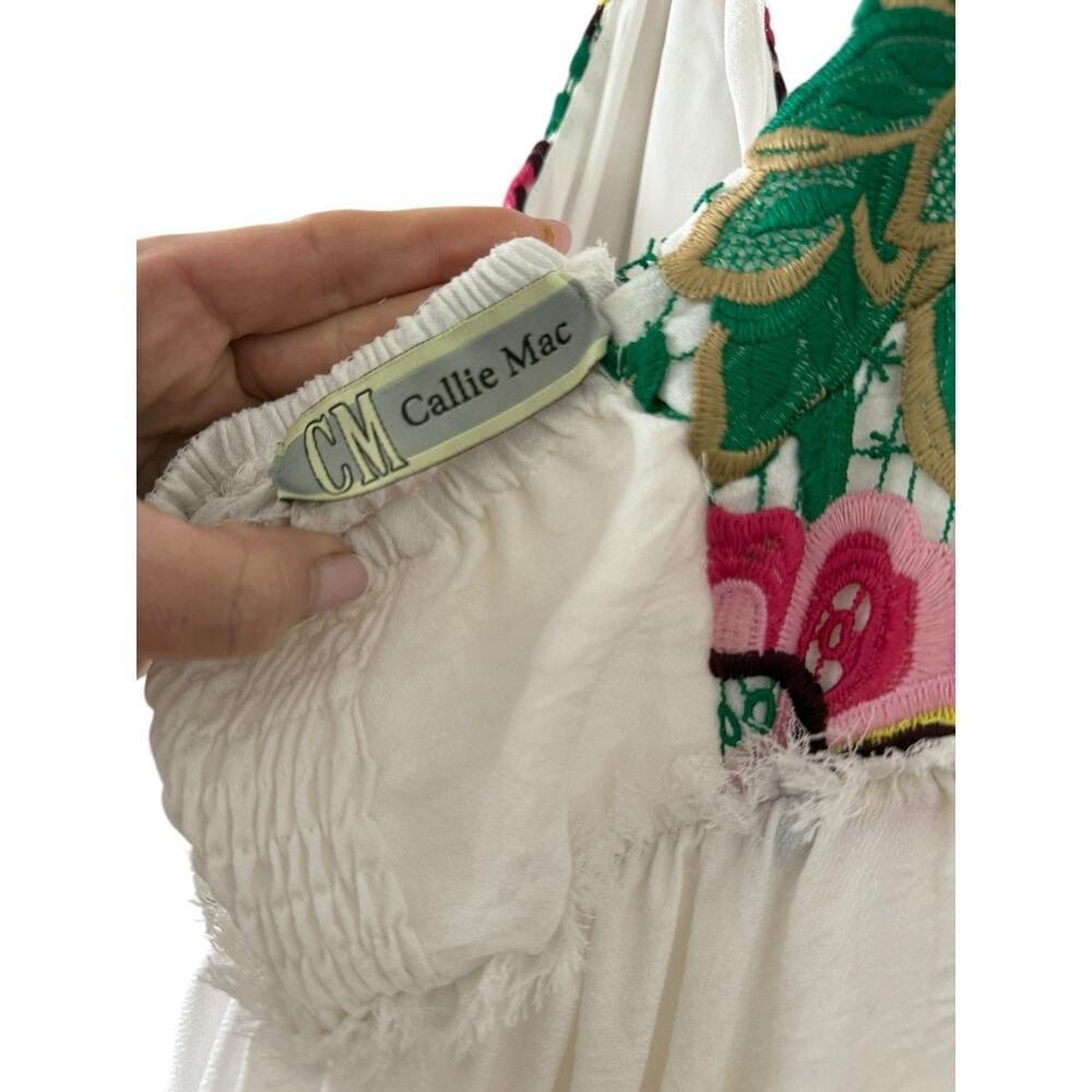 Callie Mac Floral Embroidered White Maxi Dress 100% Polyester Size M - Picture 7 of 10